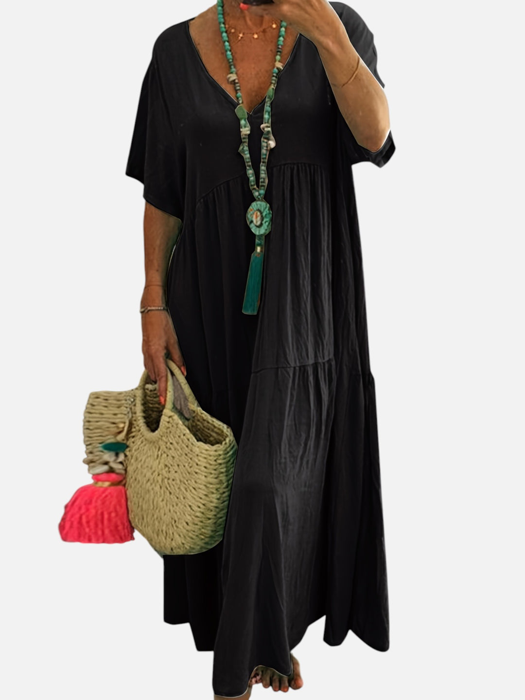 Plus Size Women’s Summer Dress A-Line Pleated Short Sleeve