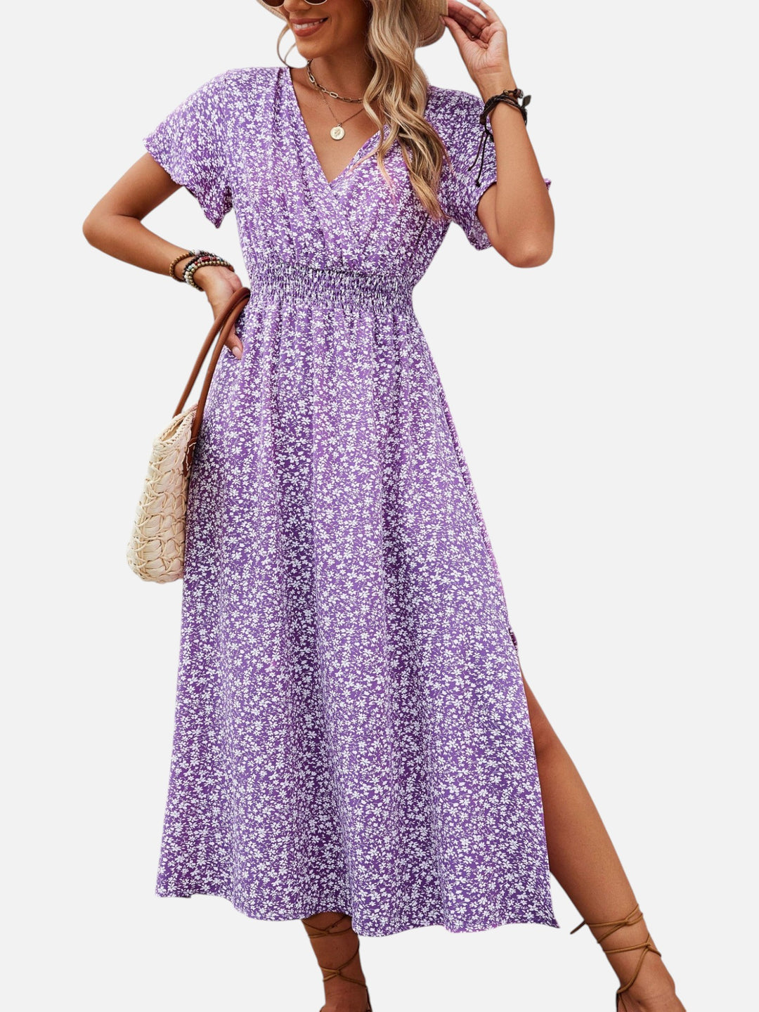Women's Floral Maxi Dress for Summer Elegant High Slit Outfit