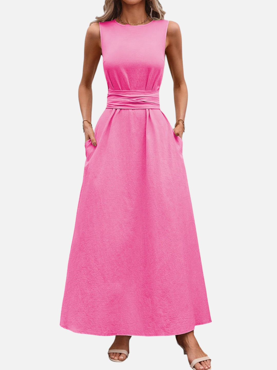 Sleeveless dress for women bow waist casual summer outfit