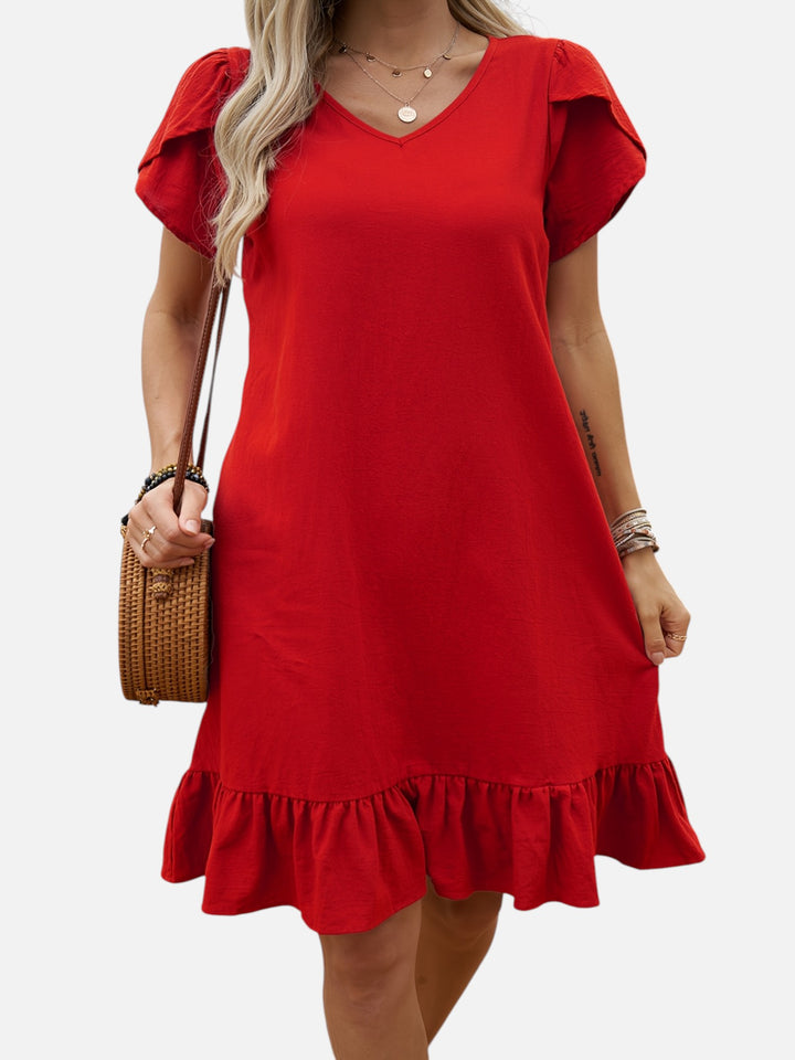 Women's Lightweight V-Neck Ruffle Dress Casual Chic Outfit