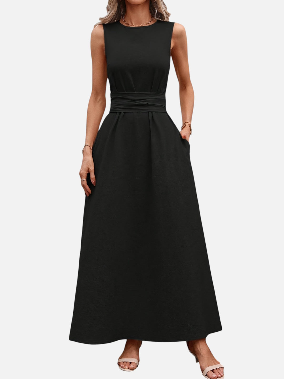 Sleeveless dress for women bow waist casual summer outfit