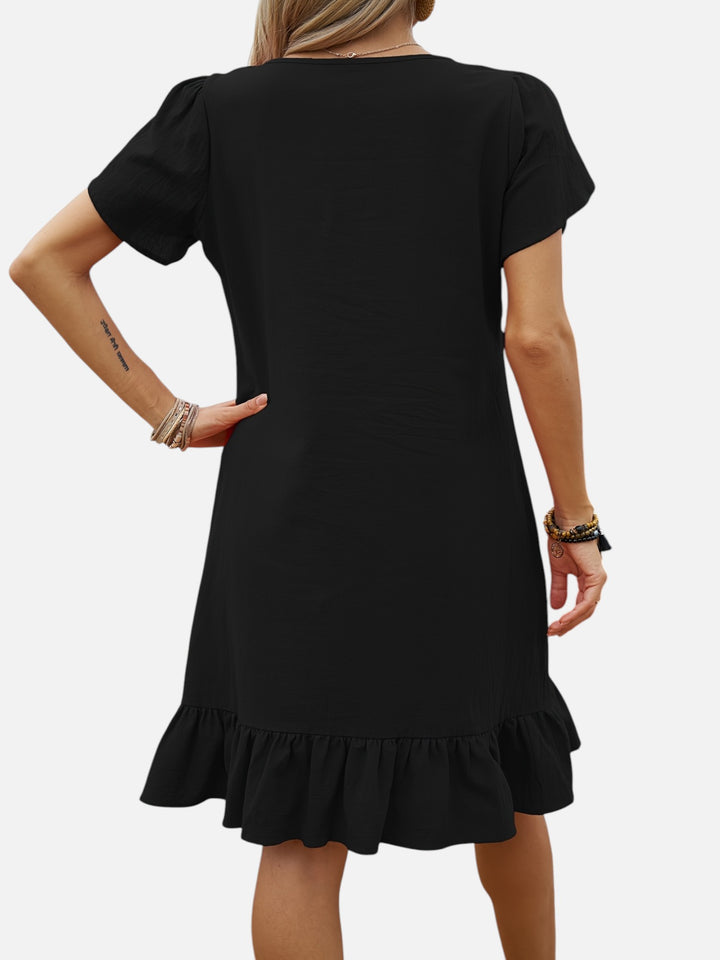 Women's Lightweight V-Neck Ruffle Dress Casual Chic Outfit