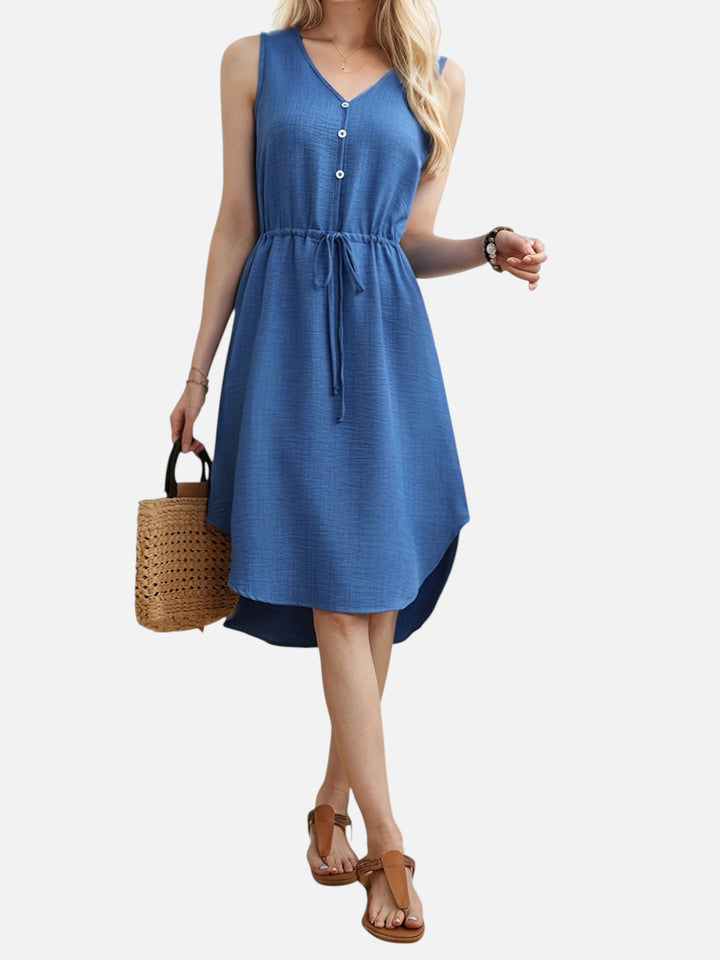 Women's Casual Summer Maxi Dress V-Neck Drawstring Waist