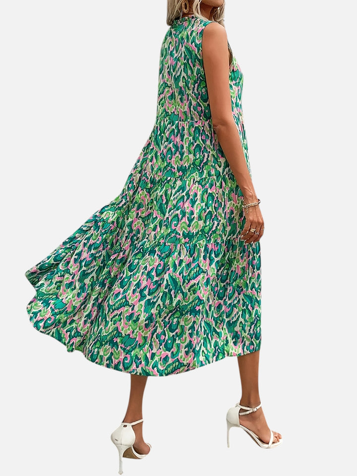 women's boho maxi dress sleeveless summer vacation outfit printed