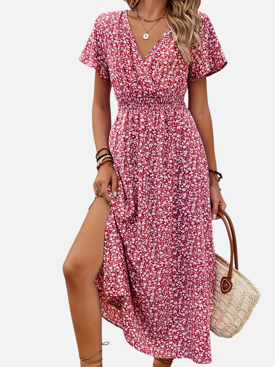 Women's Floral Maxi Dress for Summer Elegant High Slit Outfit