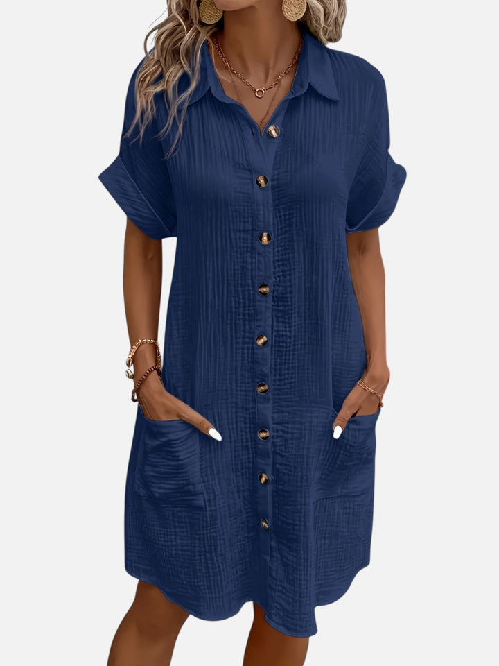 Women’s Cotton Midi Dress Button Front Comfortable Everyday Wear