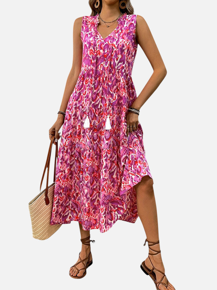 women's boho maxi dress sleeveless summer vacation outfit printed