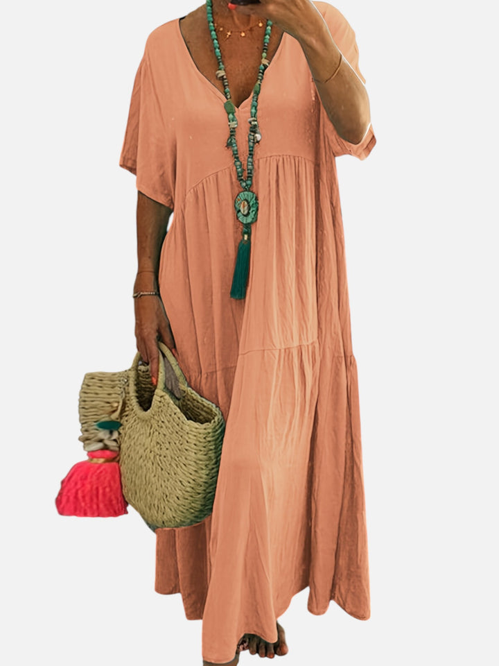 Plus Size Women’s Summer Dress A-Line Pleated Short Sleeve