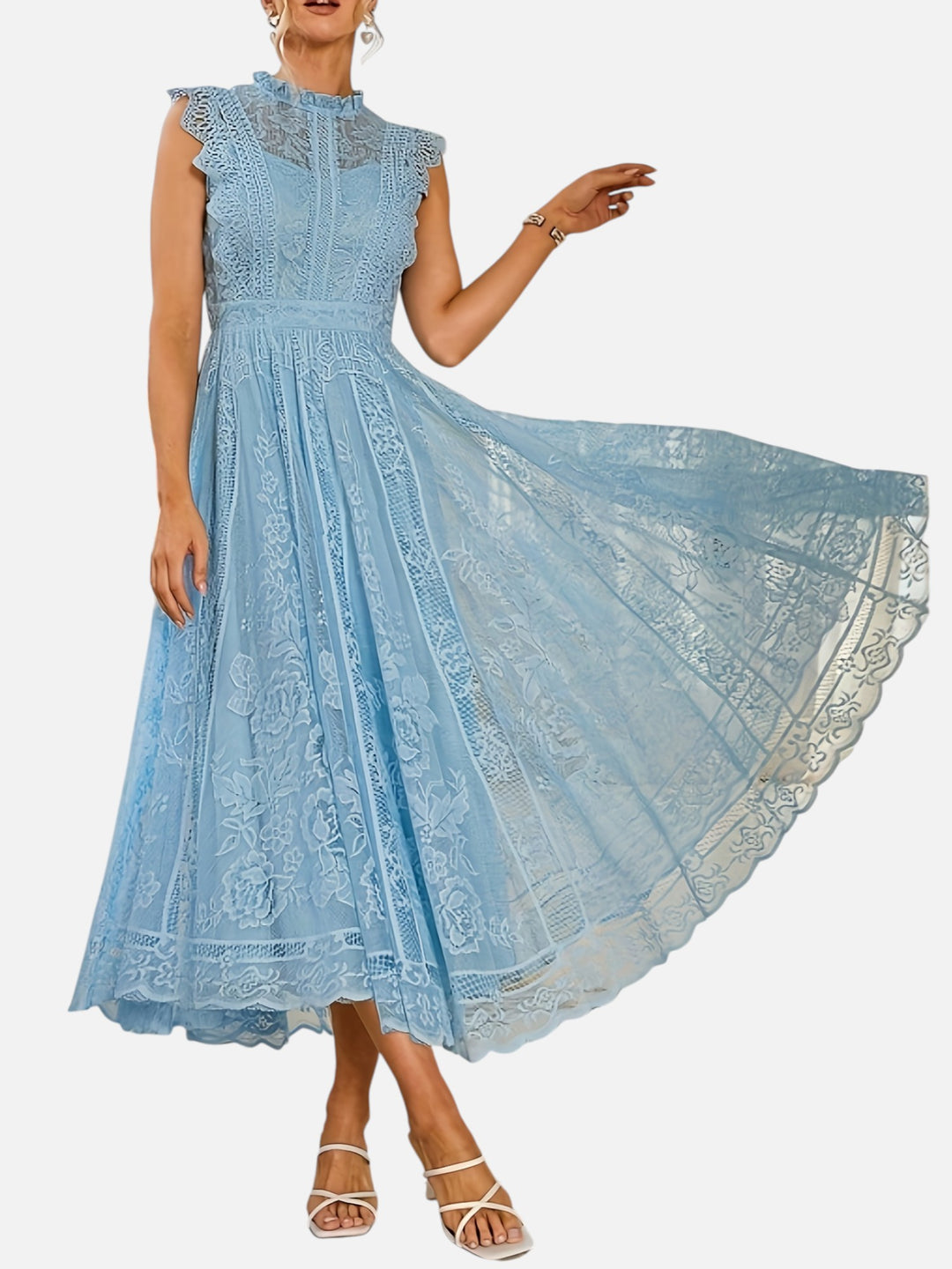Women’s Lace Maxi Dress Wedding Guest Elegant Flared Fit