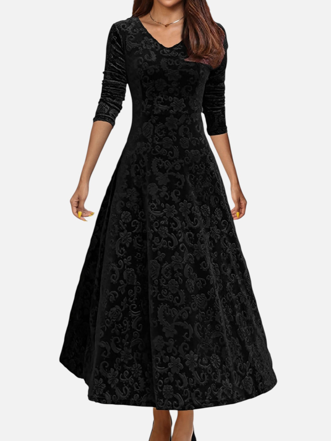 Women's Velvet Maxi Dress Formal Long Sleeve Evening Outfit