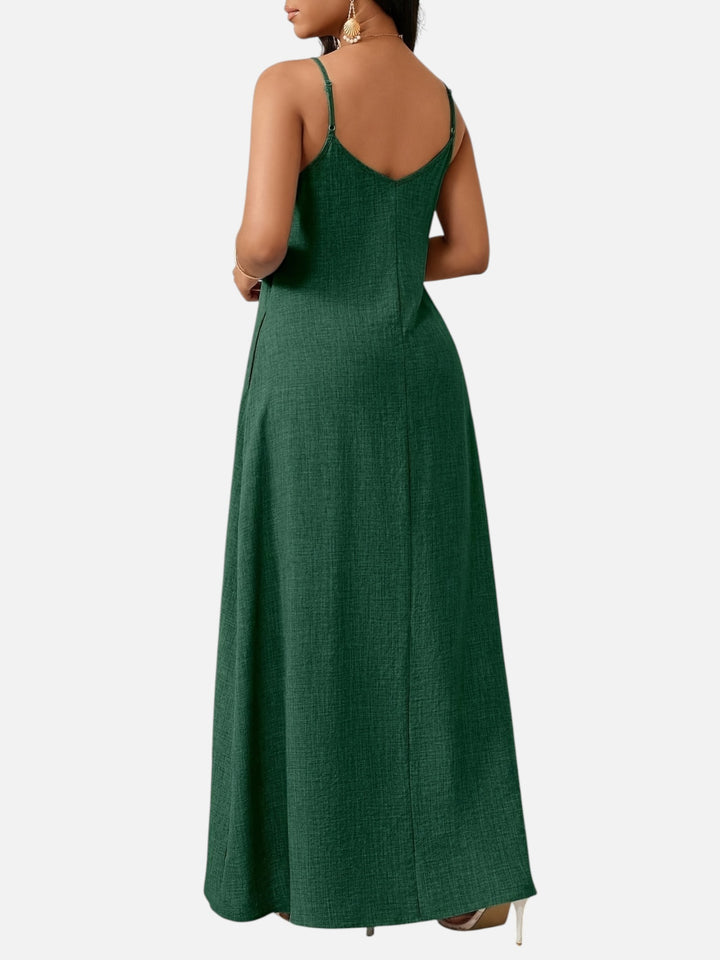 Women's A-Line Maxi Dress Cotton Blend V-Neck Spaghetti Strap