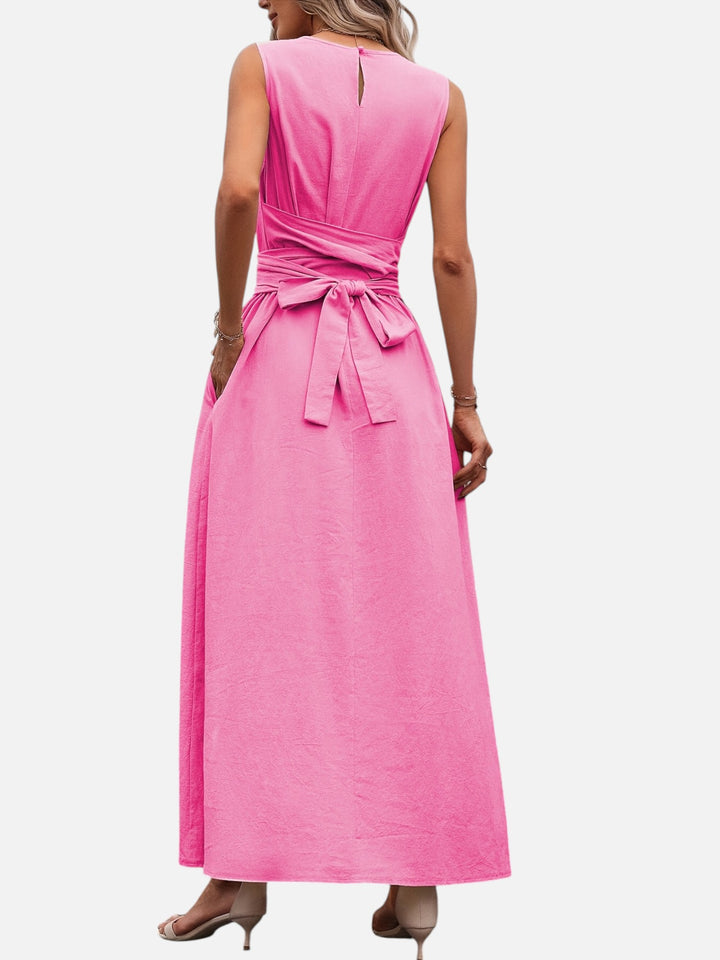 Sleeveless dress for women bow waist casual summer outfit