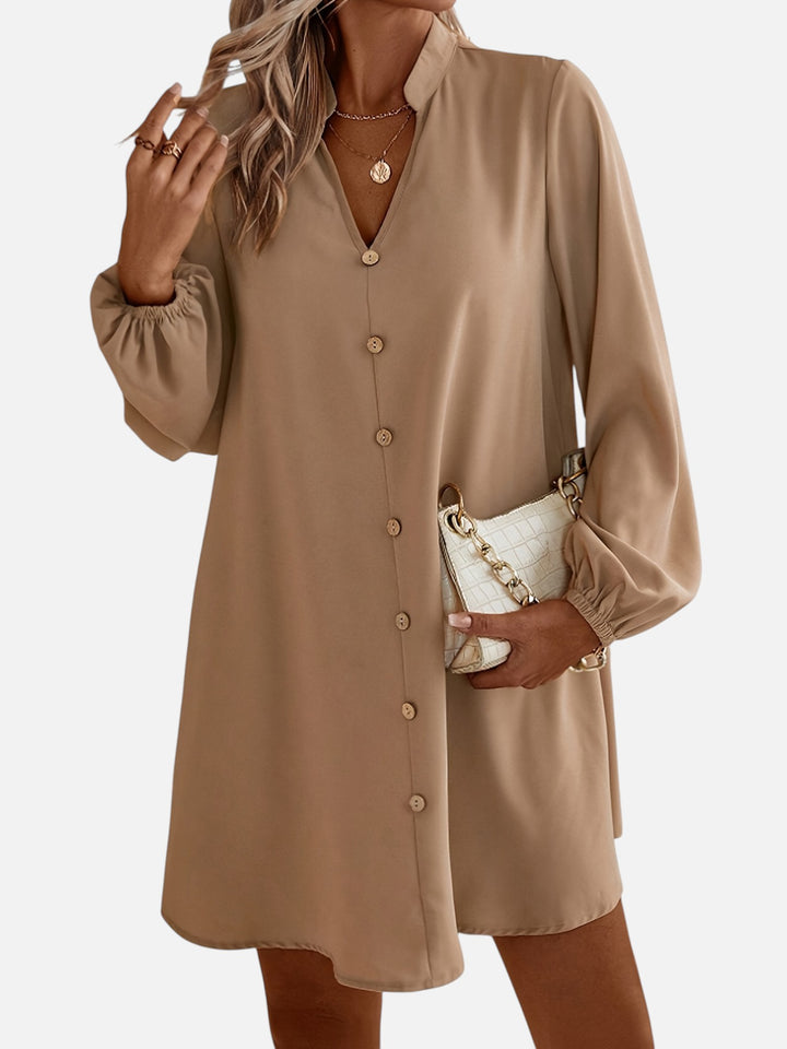 Women's V-Neck Midi Dress Long Sleeve Work and Occasion Wear