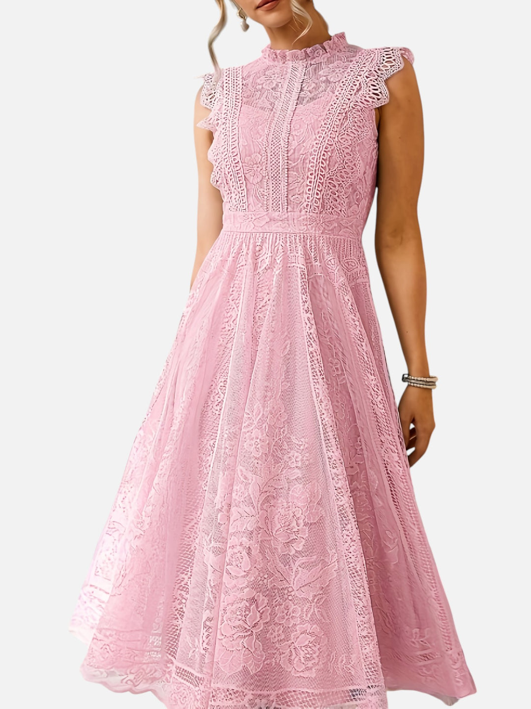 Women’s Lace Maxi Dress Wedding Guest Elegant Flared Fit