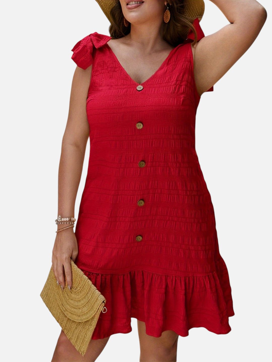 Plus Size Midi Dress for Summer Casual Sleeveless V Neck
