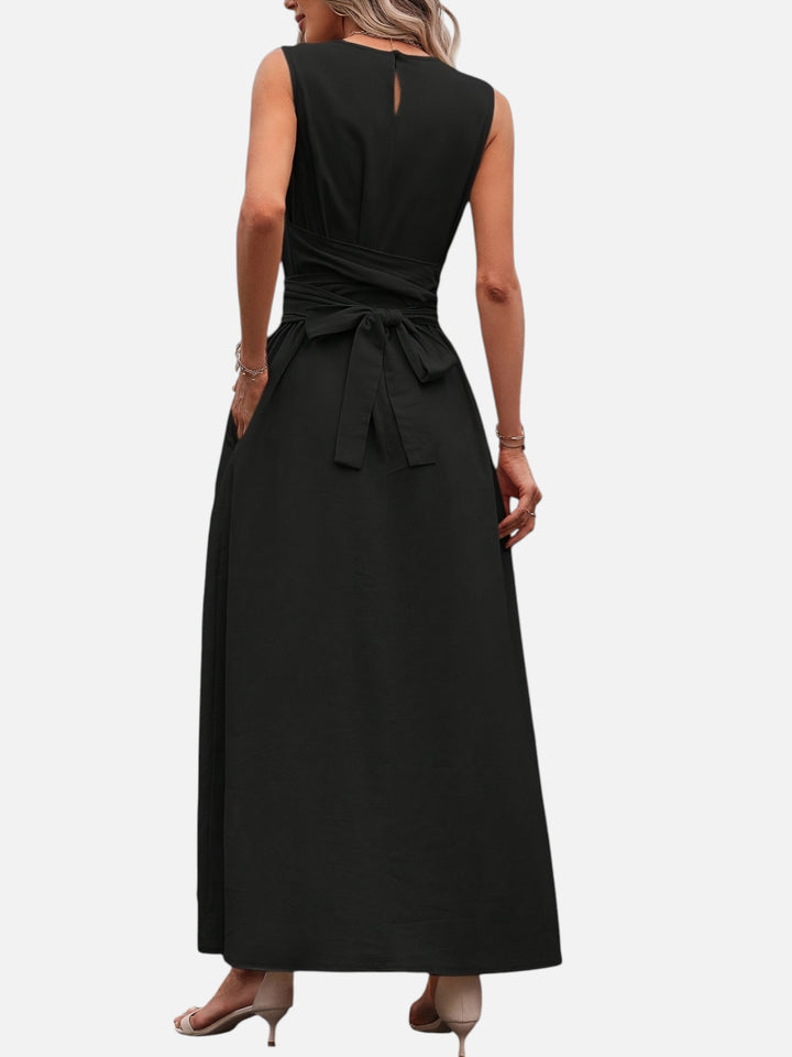 Sleeveless dress for women bow waist casual summer outfit