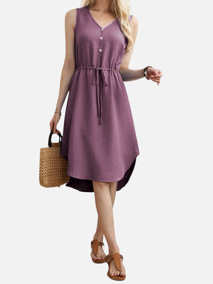 Women's Casual Summer Maxi Dress V-Neck Drawstring Waist