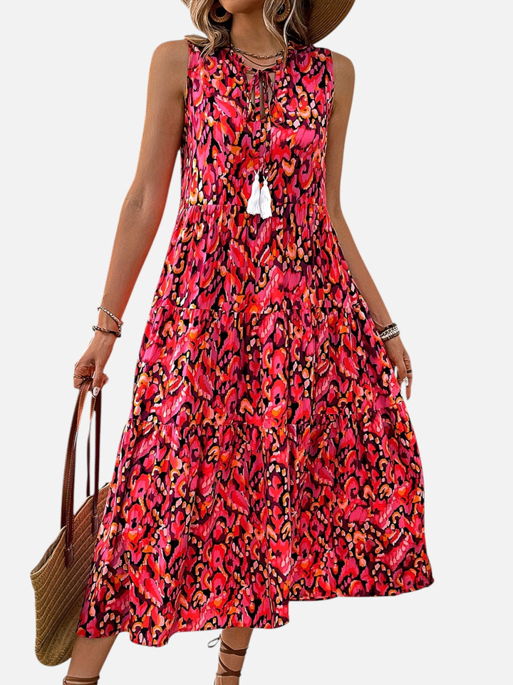 women's boho maxi dress sleeveless summer vacation outfit printed