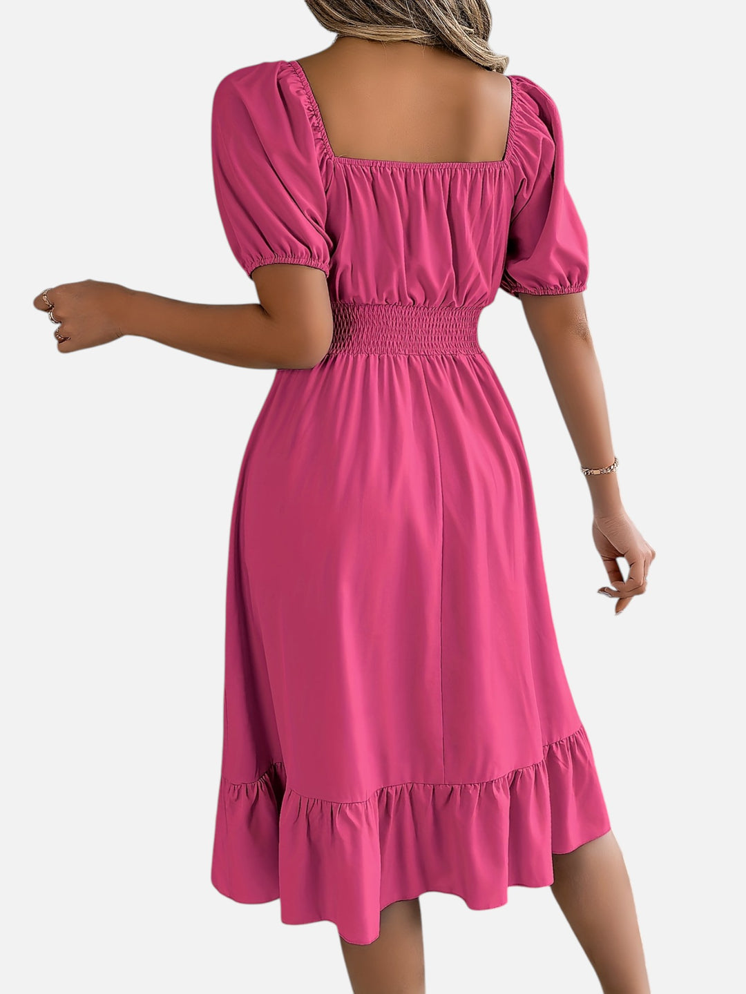 Women’s Midi Dress Square Neck A-Line Waist Belt Summer Dress