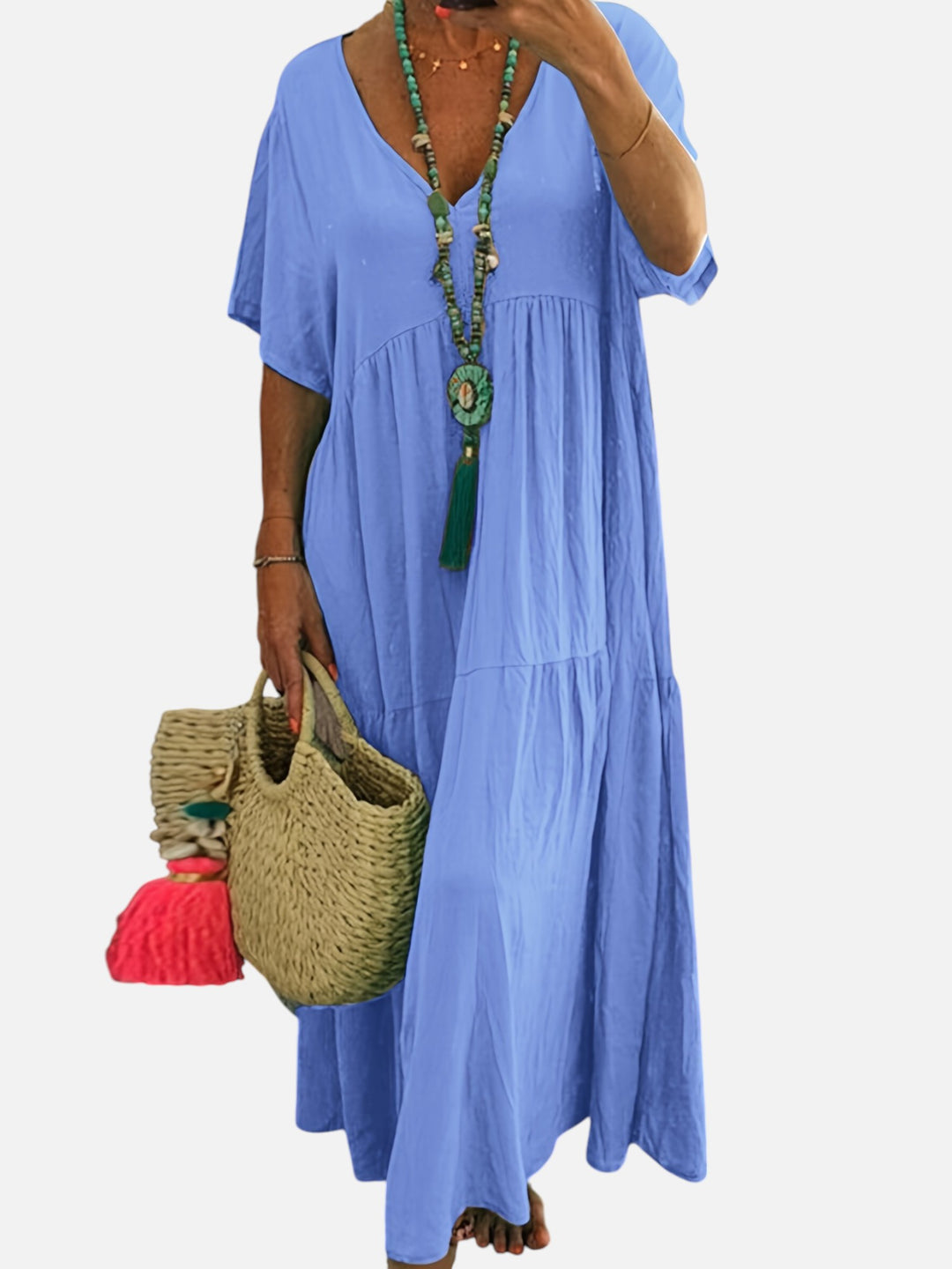 Plus Size Women’s Summer Dress A-Line Pleated Short Sleeve