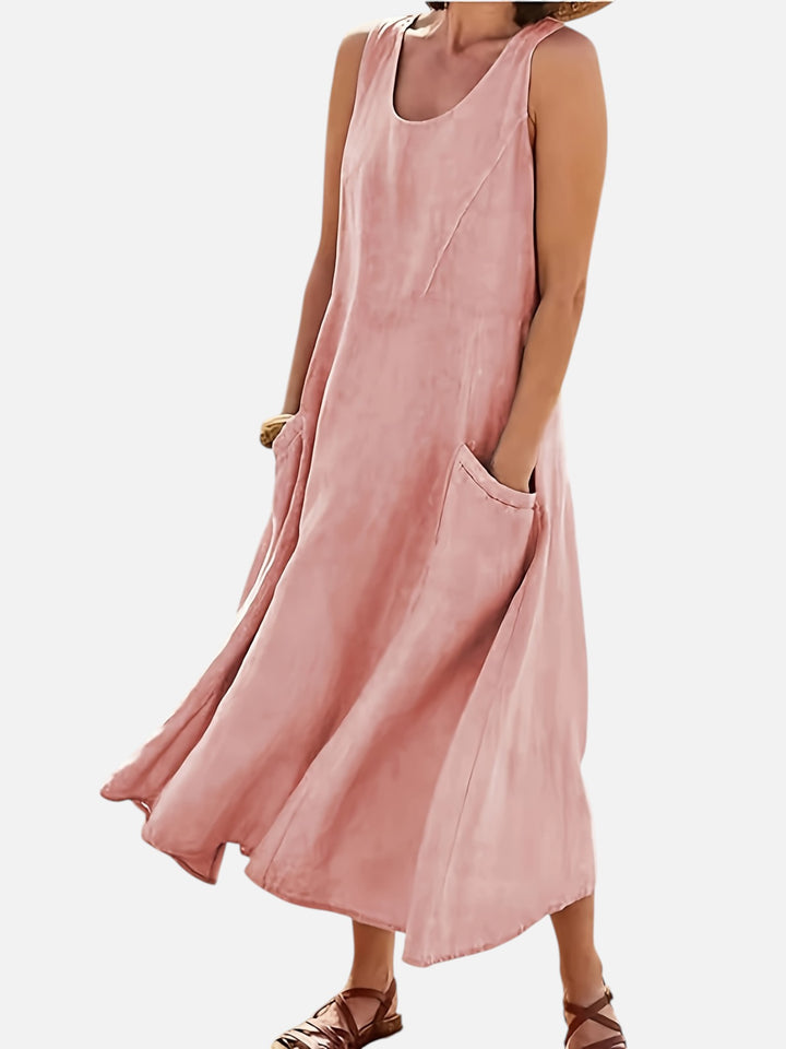 Women’s Sleeveless Midi Dress With Pockets Loose Summer Casual