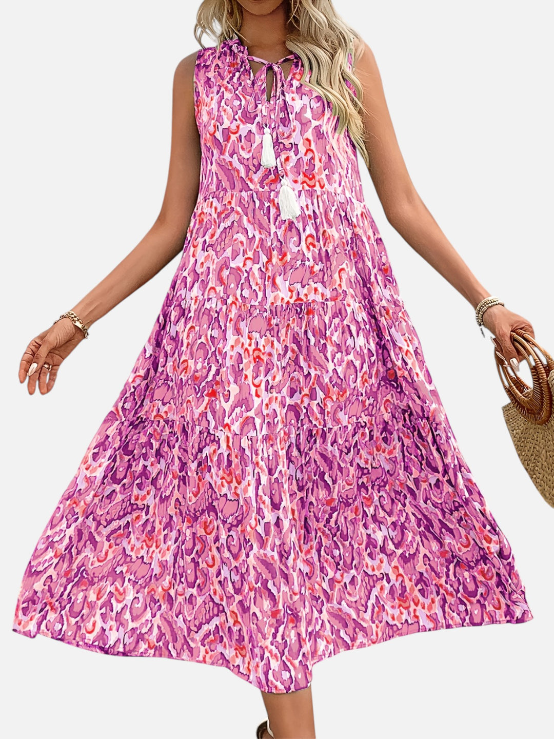 women's boho maxi dress sleeveless summer vacation outfit printed