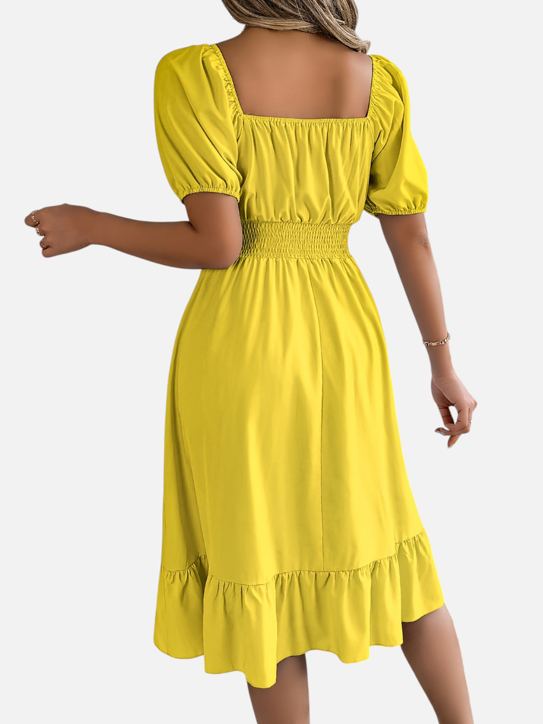 Women’s Midi Dress Square Neck A-Line Waist Belt Summer Dress