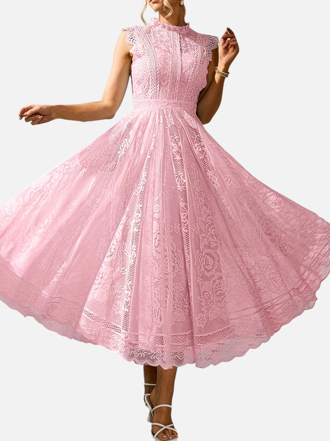 Women’s Lace Maxi Dress Wedding Guest Elegant Flared Fit