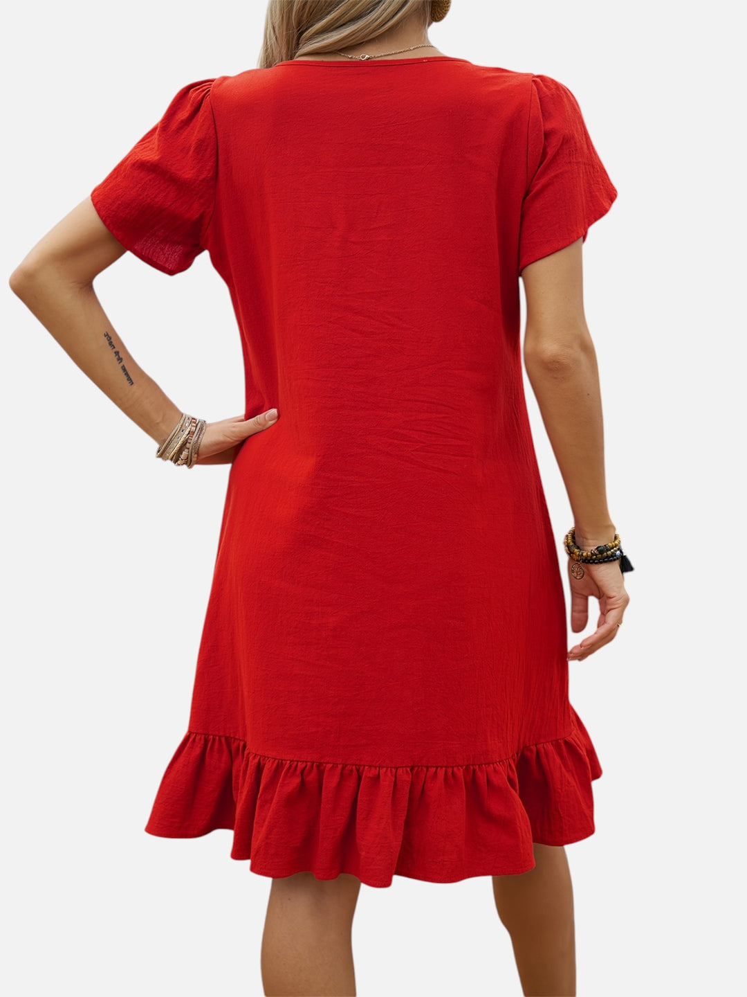 Women's Lightweight V-Neck Ruffle Dress Casual Chic Outfit