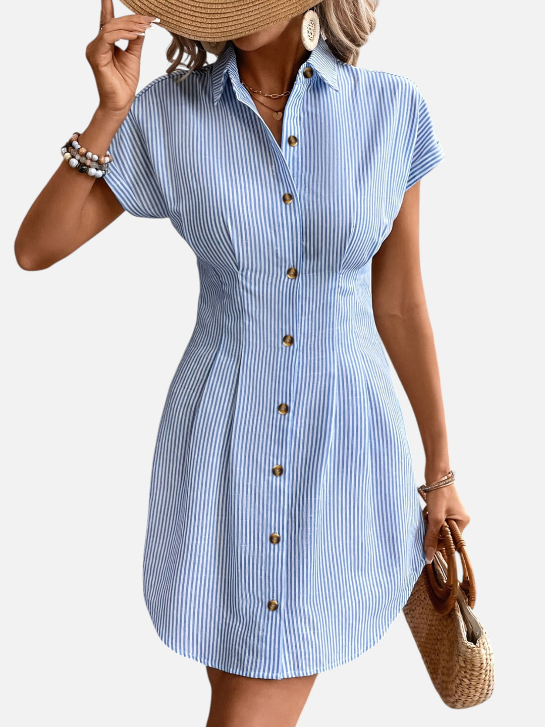 Women’s Striped Midi Shirt Dress for Work Summer Casual Elegant