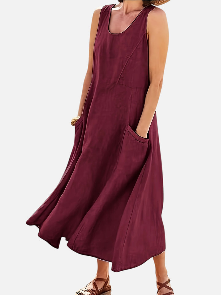 Women’s Sleeveless Midi Dress With Pockets Loose Summer Casual