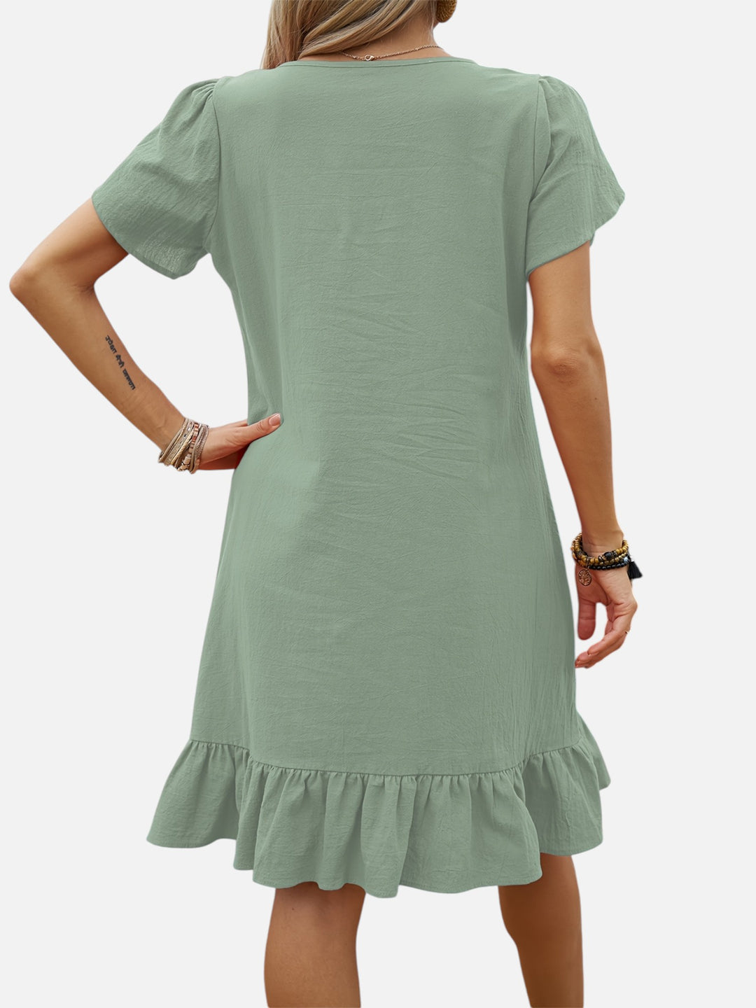 Women's Lightweight V-Neck Ruffle Dress Casual Chic Outfit