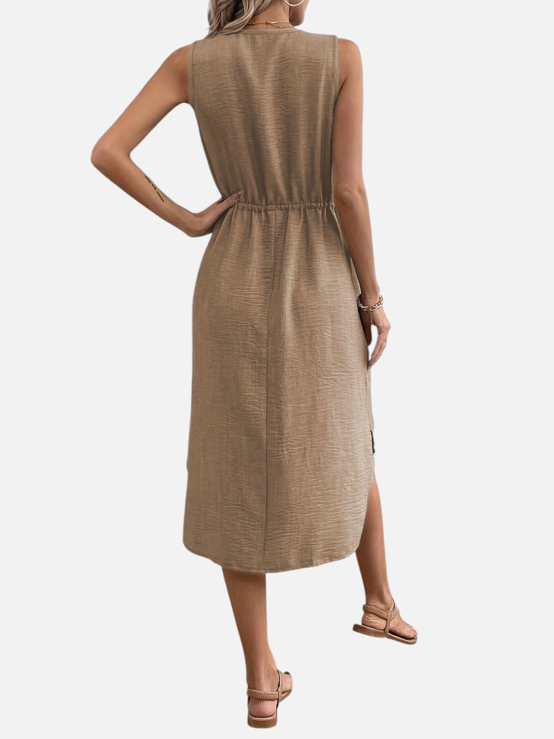 Women's Casual Summer Maxi Dress V-Neck Drawstring Waist