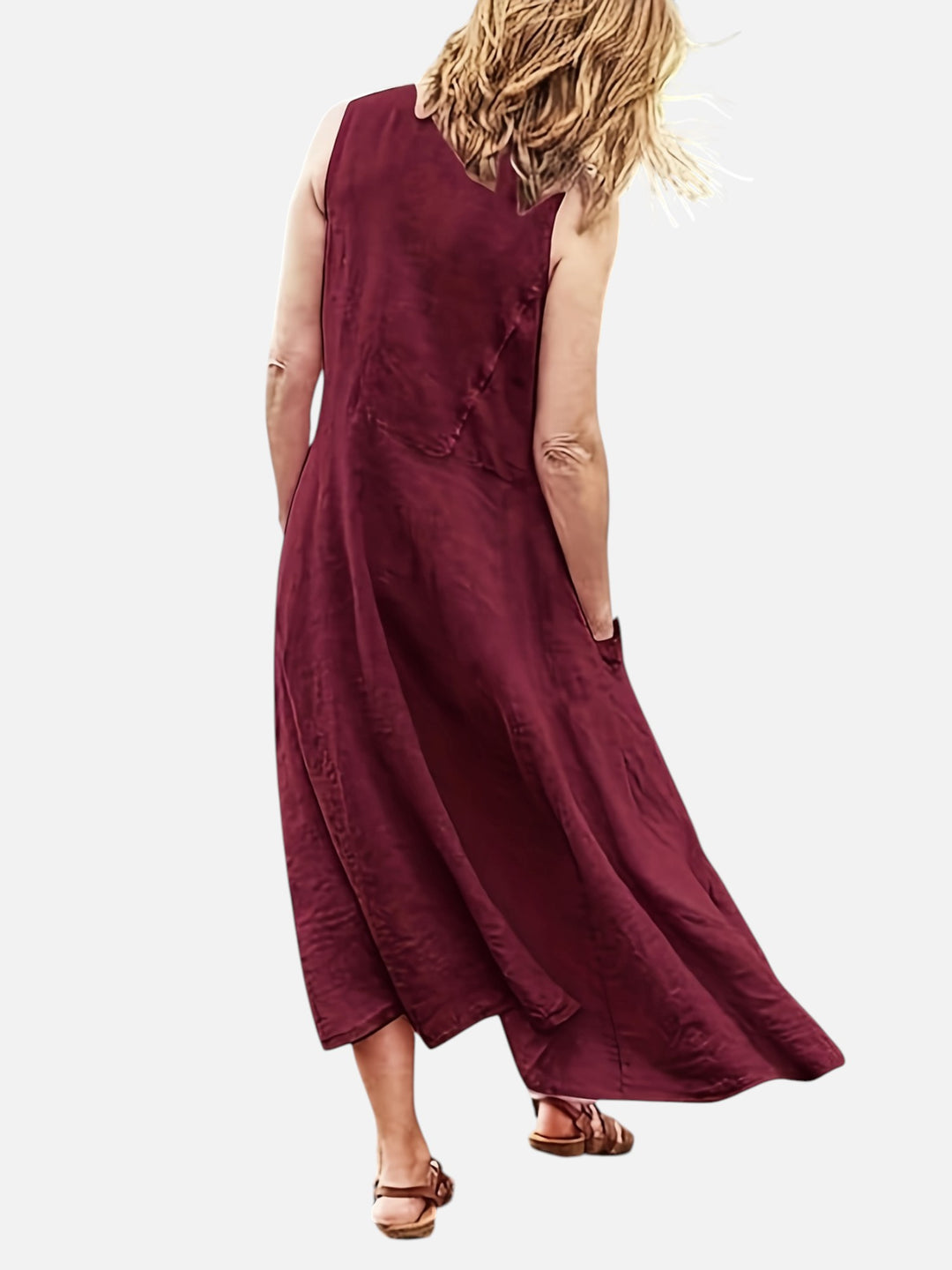 Women’s Sleeveless Midi Dress With Pockets Loose Summer Casual