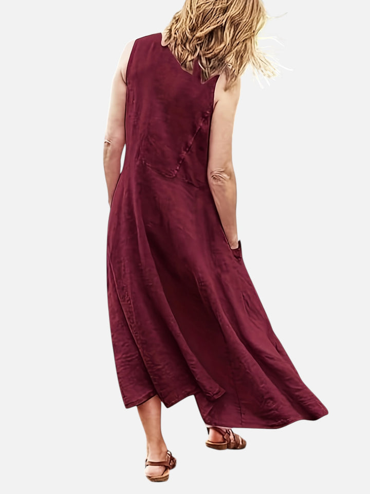 Women’s Sleeveless Midi Dress With Pockets Loose Summer Casual