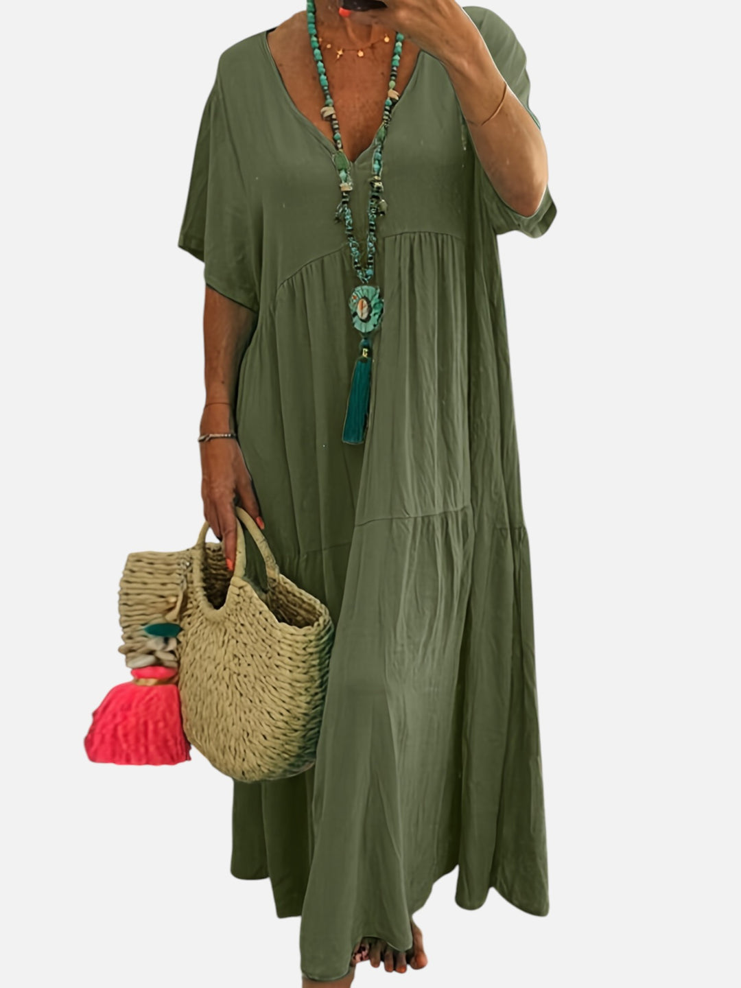 Plus Size Women’s Summer Dress A-Line Pleated Short Sleeve