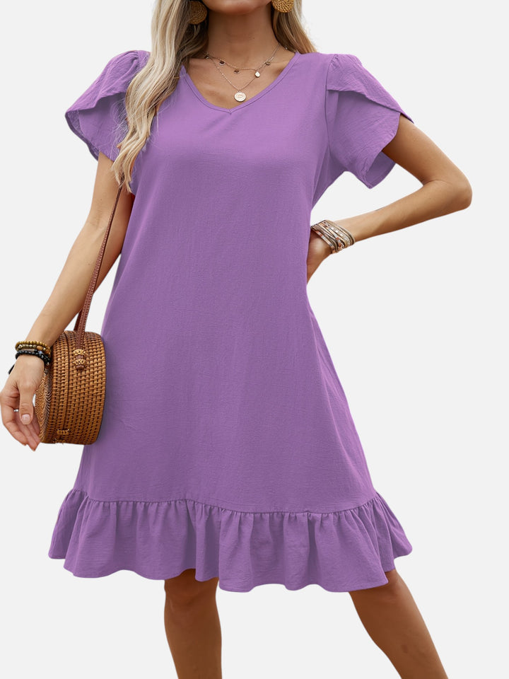 Women's Lightweight V-Neck Ruffle Dress Casual Chic Outfit