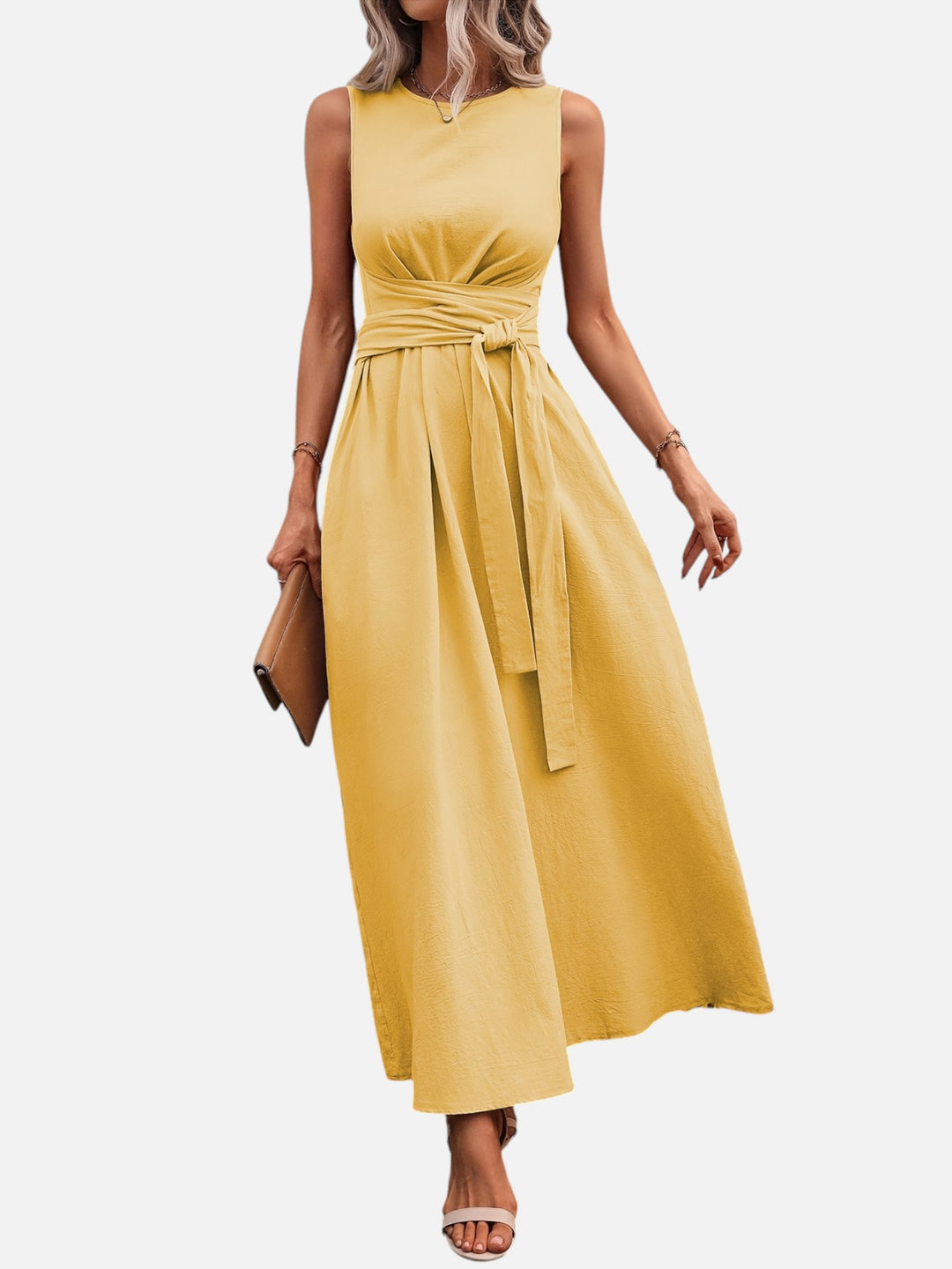 Sleeveless dress for women bow waist casual summer outfit