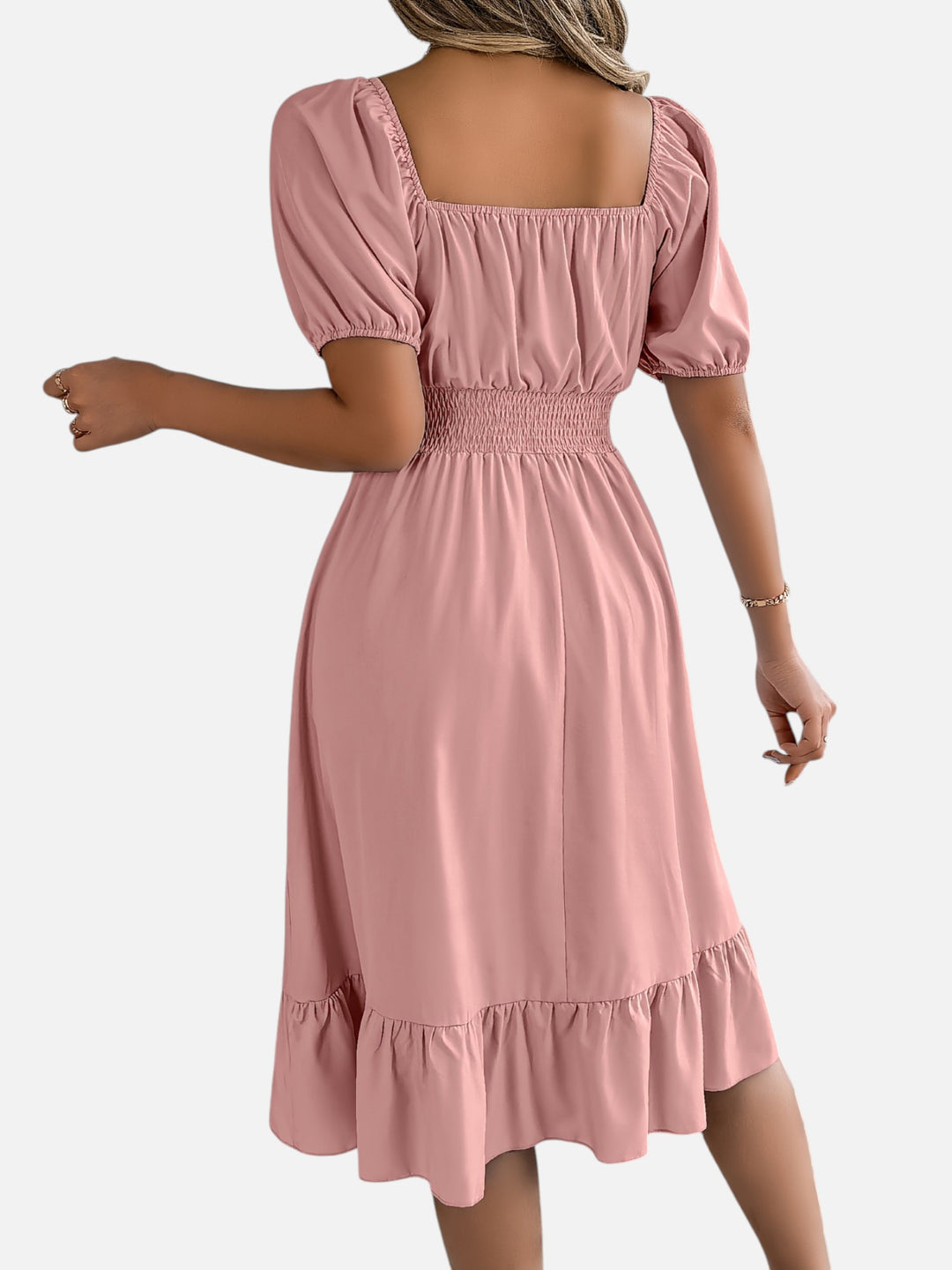 Women’s Midi Dress Square Neck A-Line Waist Belt Summer Dress