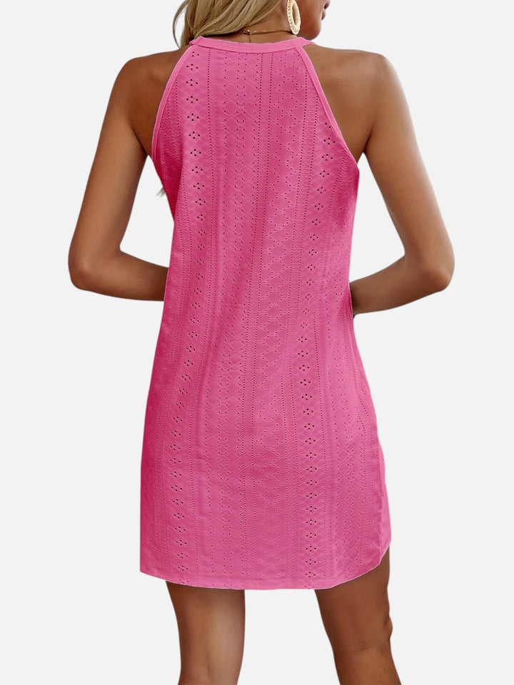 Women’s Elegant Floral Jacquard Mini Dress Cut-Out Outfit