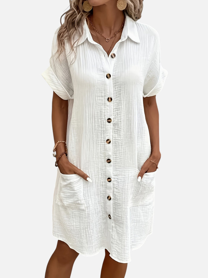 Women’s Cotton Midi Dress Button Front Comfortable Everyday Wear