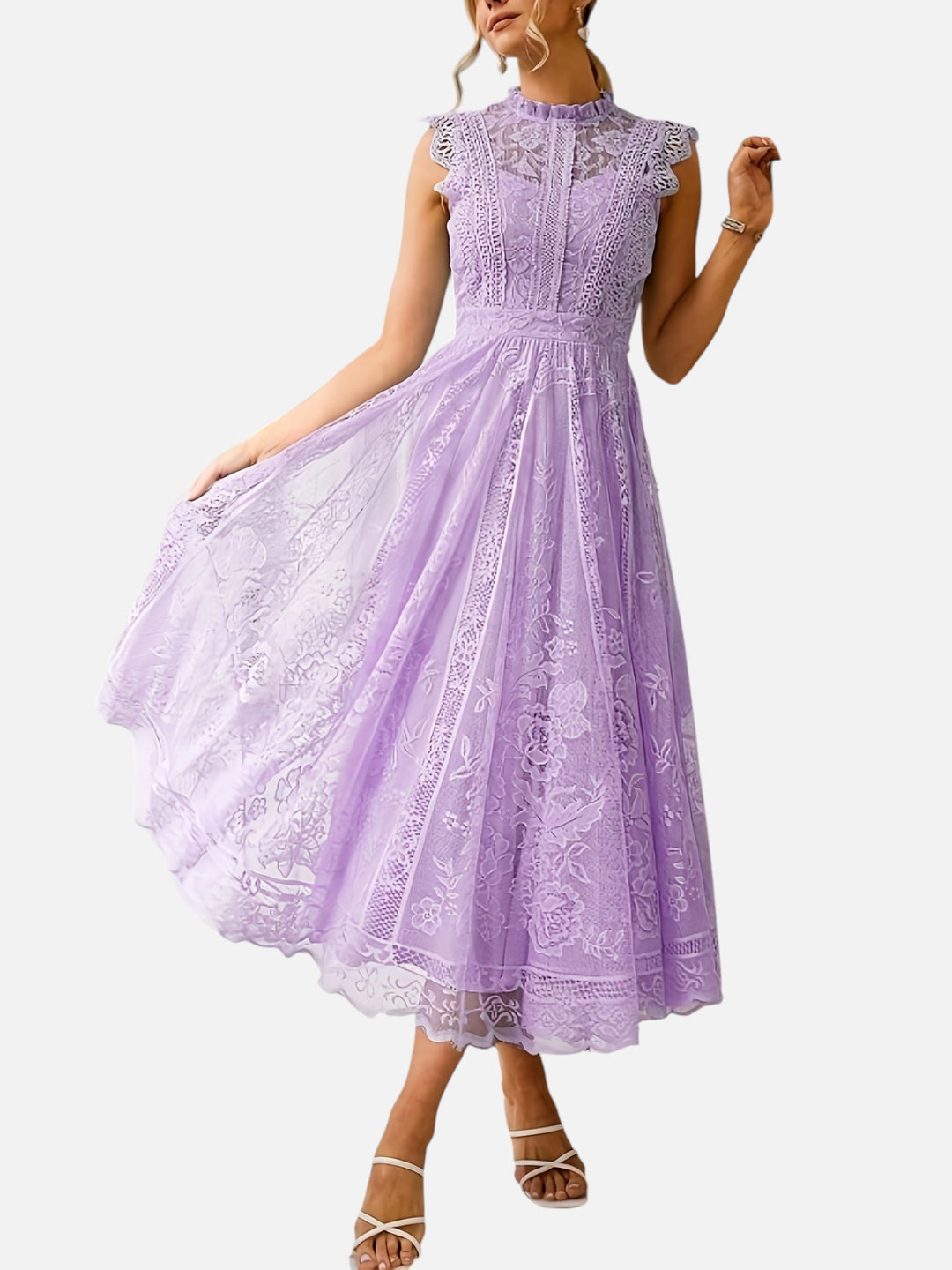Women’s Lace Maxi Dress Wedding Guest Elegant Flared Fit