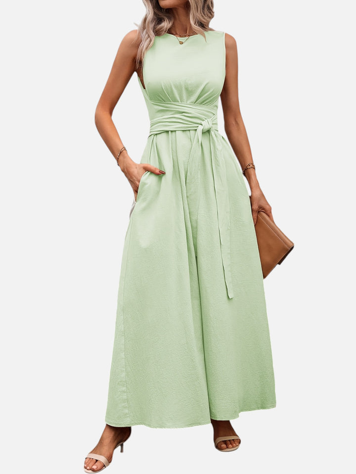 Sleeveless dress for women bow waist casual summer outfit