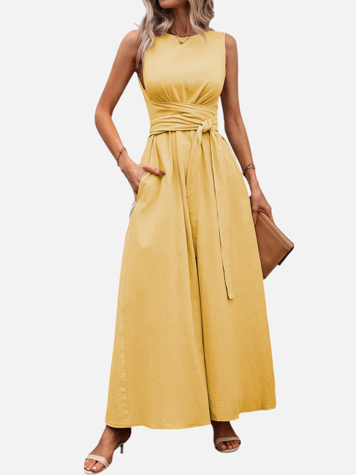 Sleeveless dress for women bow waist casual summer outfit