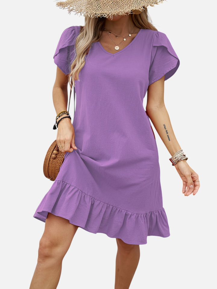 Women's Lightweight V-Neck Ruffle Dress Casual Chic Outfit