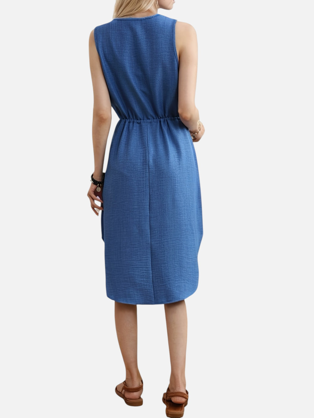 Women's Casual Summer Maxi Dress V-Neck Drawstring Waist