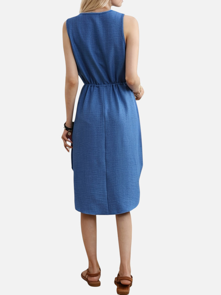 Women's Casual Summer Maxi Dress V-Neck Drawstring Waist
