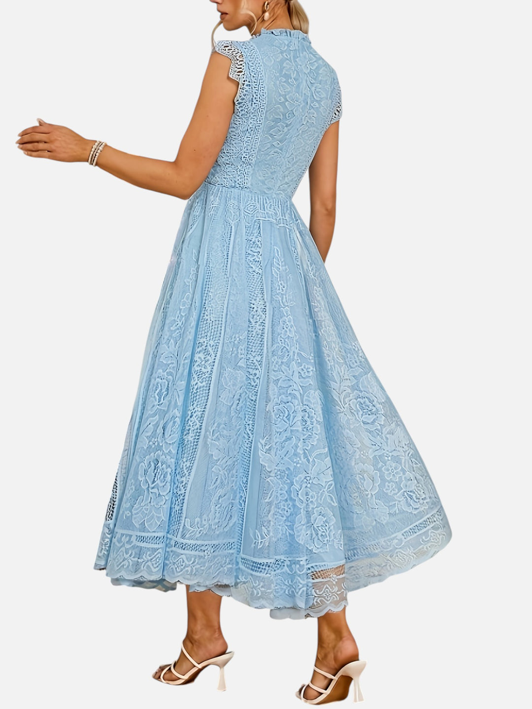 Women’s Lace Maxi Dress Wedding Guest Elegant Flared Fit