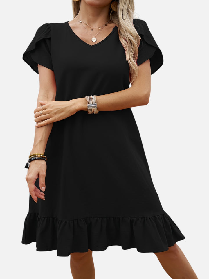 Women's Lightweight V-Neck Ruffle Dress Casual Chic Outfit