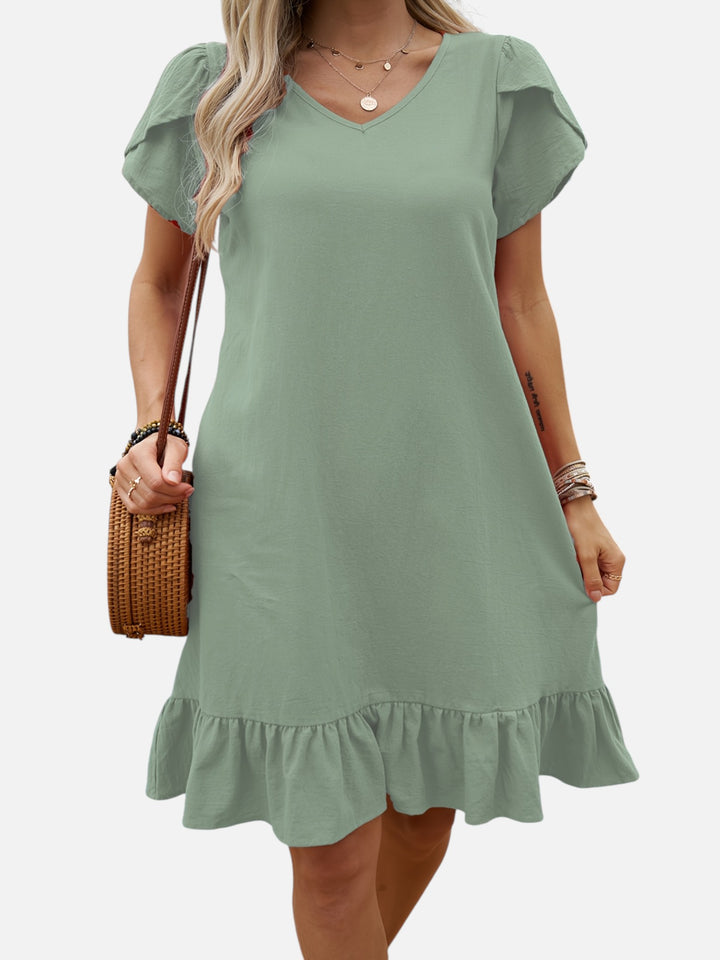 Women's Lightweight V-Neck Ruffle Dress Casual Chic Outfit